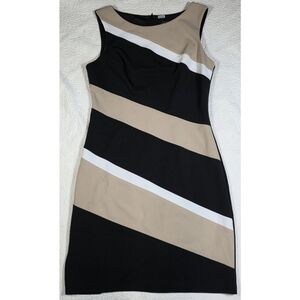 Connected Apparel Diagnal Stripe Colorblock Sheath Dress
